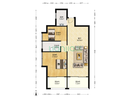 天地源御湾 2室1厅1卫 96平方