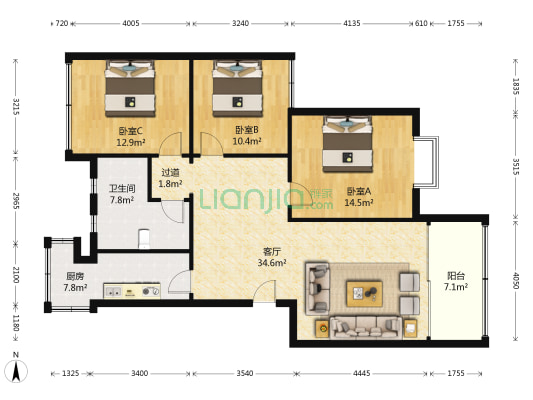 贵州省地质矿产勘查开发局117地质大队小区 3室1厅1卫 103平方