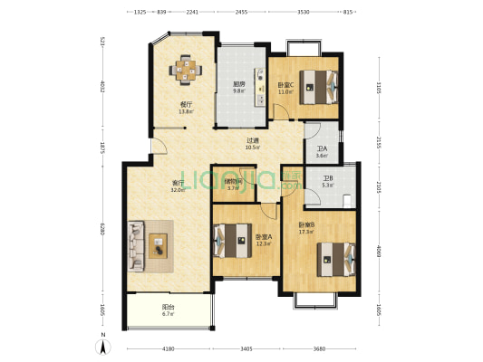 法尔胜花苑小区 3室2厅2卫 149平方