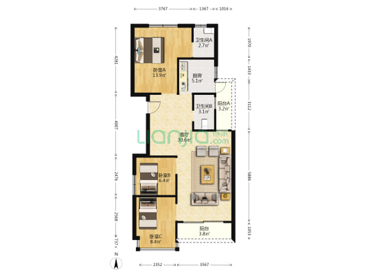 金荷美居 3室1厅2卫 93平方
