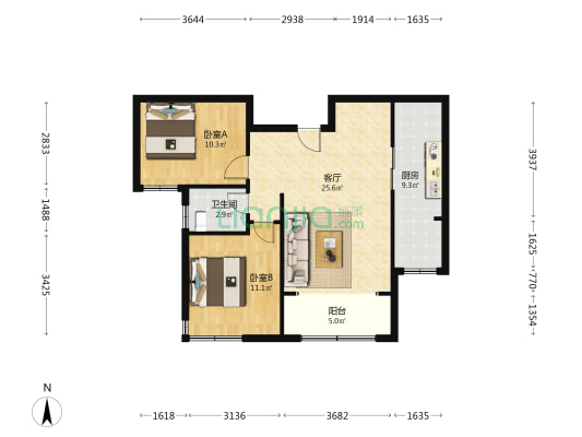 金泽国际人才公寓 2室1厅1卫 92平方