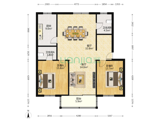 人民东路2823弄 2室2厅2卫 118平方