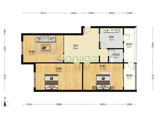 顺城街49号 3室1厅1卫 107平方