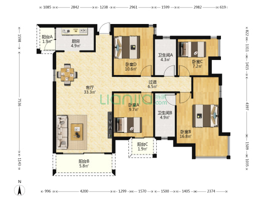 三祺和顺园 4室1厅2卫 141平方