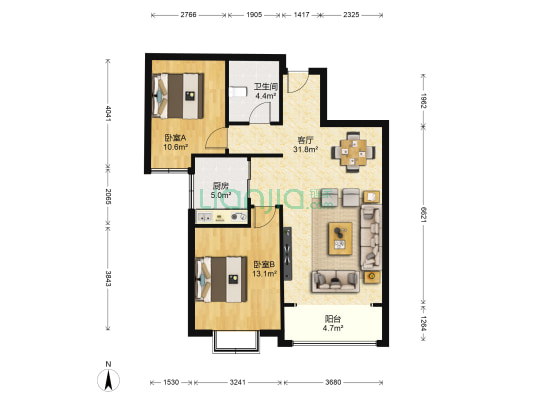 鸿庆苑住宅小区 2室1厅1卫 92平方