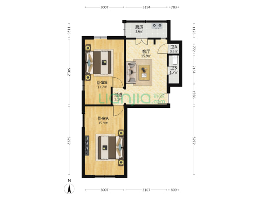 井冈山路 2室1厅2卫 69平方