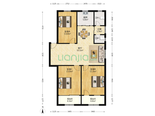 后关路6号 3室1厅2卫 116平方