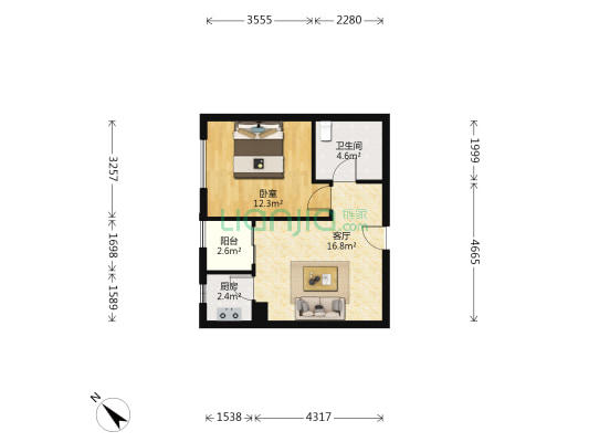 万科金色家园三期 1室1厅1卫 51平方
