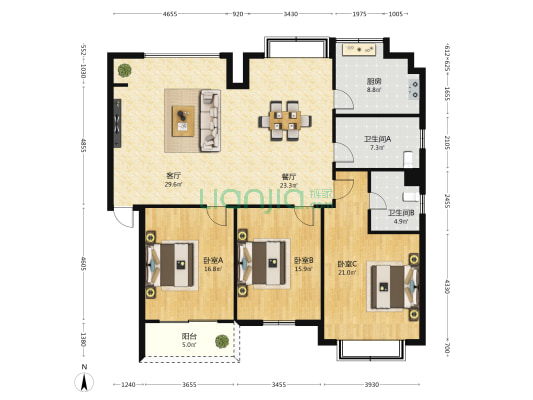 香阁园 3室2厅2卫 156平方