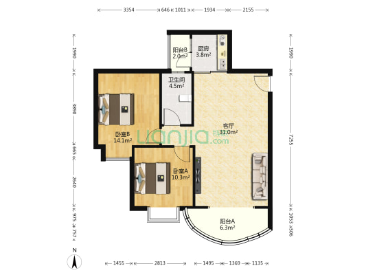 阳光东城御景 2室1厅1卫 94平方