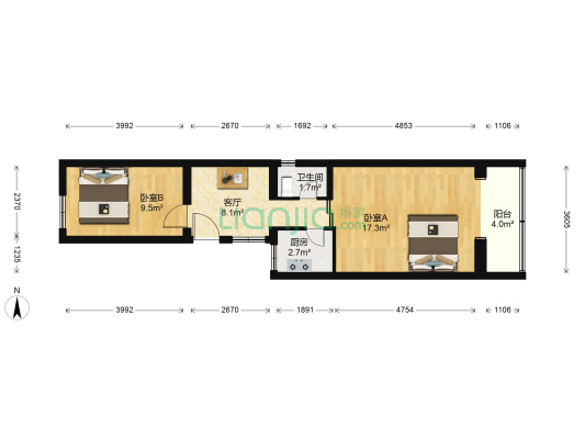 新康街3号院 2室1厅1卫 58平方