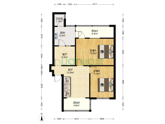 钢球小区 2室2厅1卫 68平方
