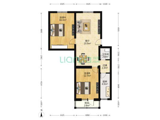 东幸福街 2室1厅1卫 84平方