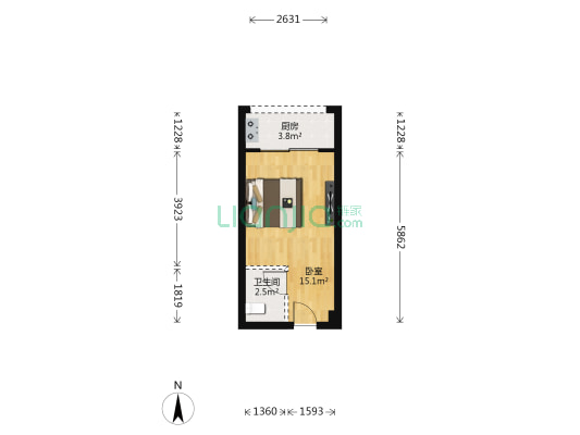 北新国际二期 1室0厅1卫 30平方
