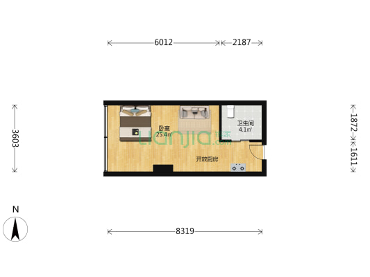 铂晶时代 1室0厅1卫 48平方