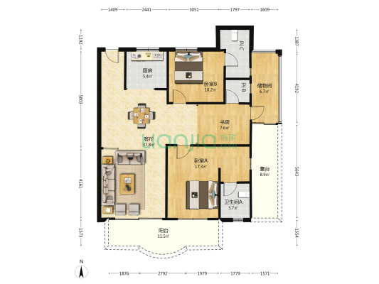 顺景花园 3室1厅3卫 120平方