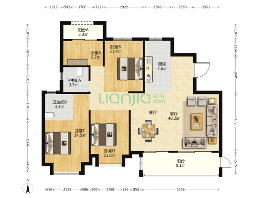 福清名城紫金轩 4室1厅2卫 141平方