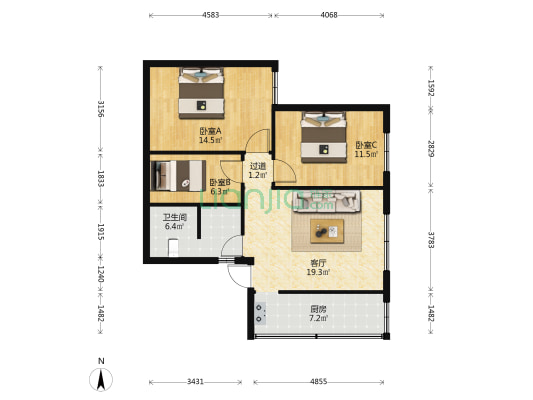 同兴幸福苑 3室1厅1卫 81平方