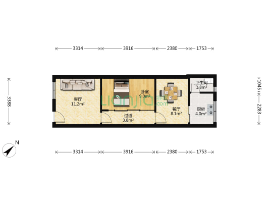 油化厂宿舍 1室2厅1卫 50平方