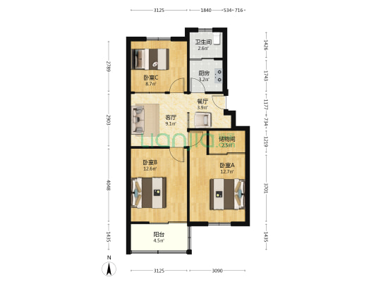 由义弄 3室2厅1卫 73平方