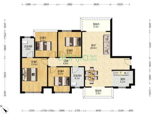 桂林彰泰学府 4室1厅2卫 121平方