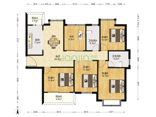 云锦苑一区 5室1厅2卫 133平方