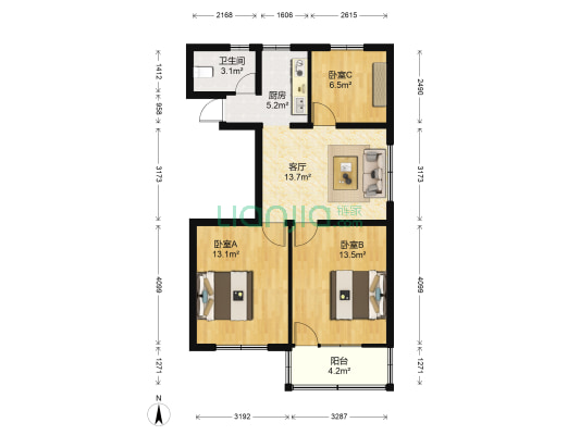 达明一里 3室1厅1卫 74平方
