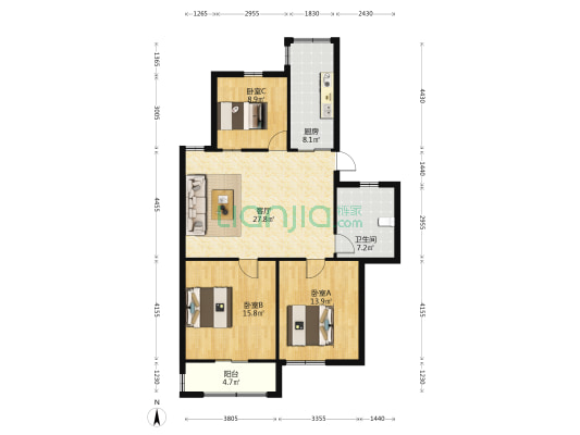 海燕北村 3室1厅1卫 105平方