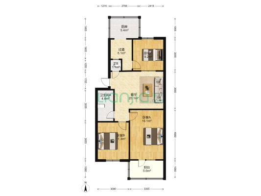 山西省统计局胜利桥东小区 3室1厅2卫 95平方