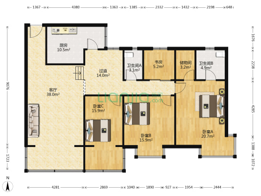 杏林花园 4室1厅2卫 145平方