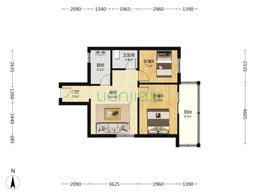 秦埔公寓 2室1厅1卫 71平方