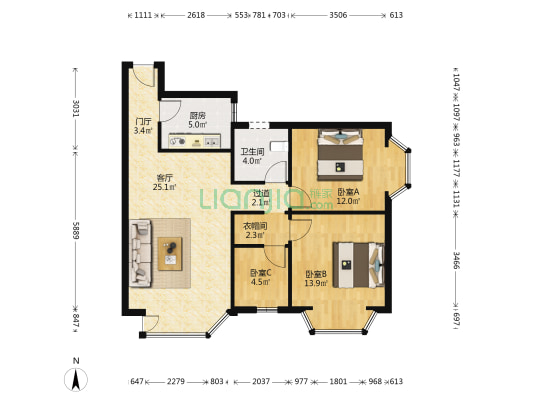 南方花园C5区 3室1厅1卫 87平方