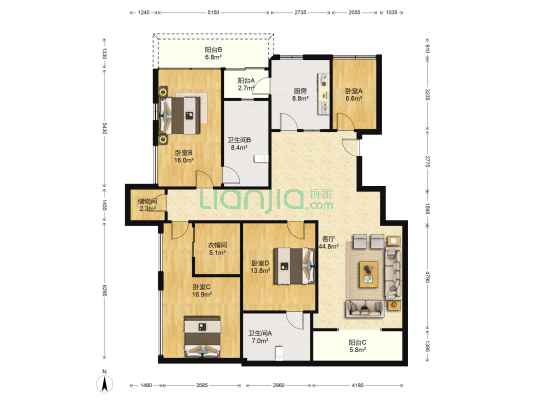 锦绣人家 4室1厅2卫 177平方