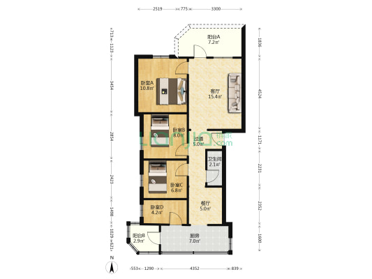 花边岭新银开发新村 4室2厅1卫 78平方