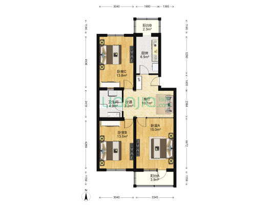 北大街1号院 3室1厅1卫 94平方