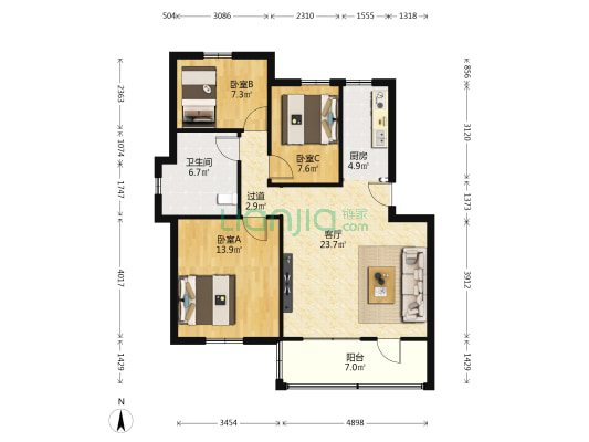 德兴楼 3室1厅1卫 88平方