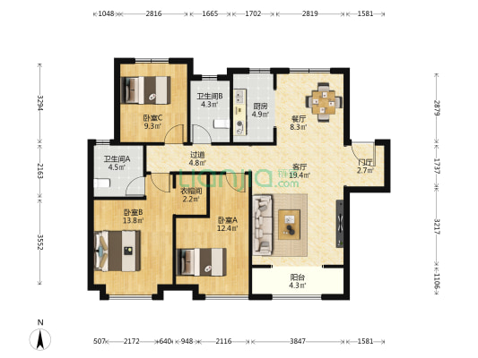 陆港·宁海湾 3室2厅2卫 127平方