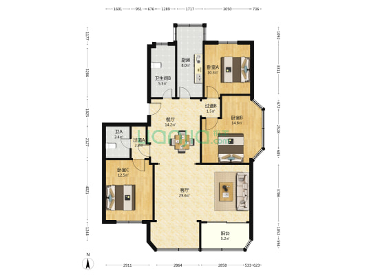 茗雅苑 3室2厅2卫 123平方