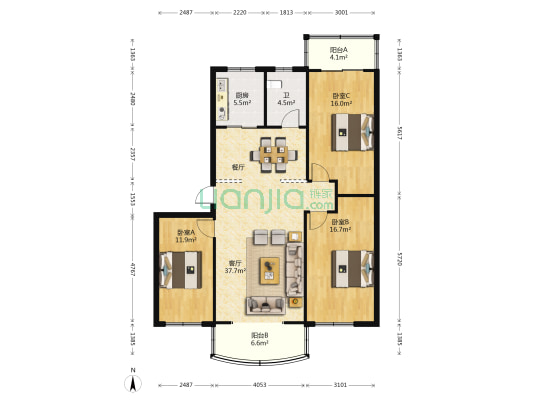 恒通小区 3室1厅1卫 126平方