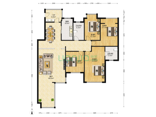 恒盛塞纳河谷 4室1厅2卫 164平方