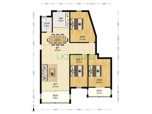 云霞楼 3室2厅1卫 131平方