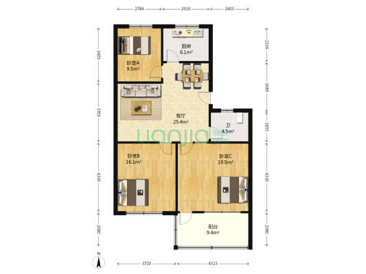 望岳C区 3室1厅1卫 107平方