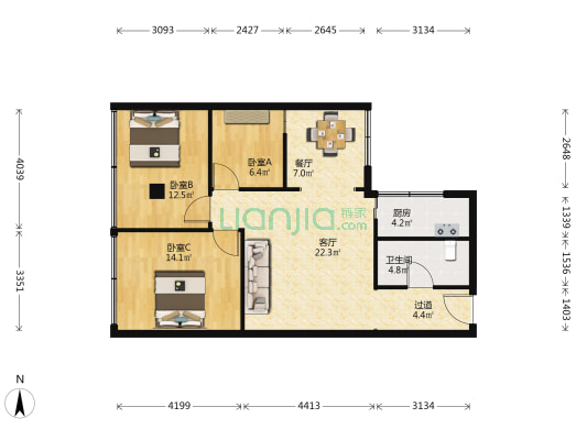 新华路269号 3室2厅1卫 94平方