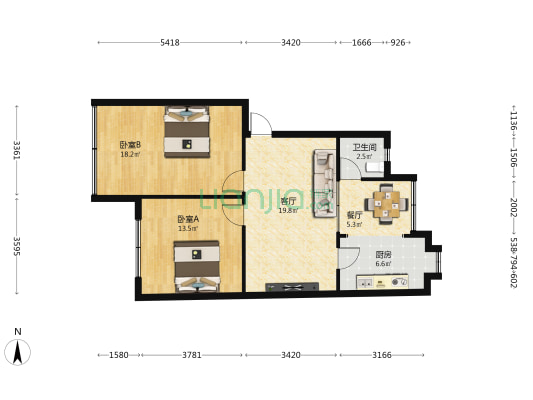 向东公寓 2室2厅1卫 81平方