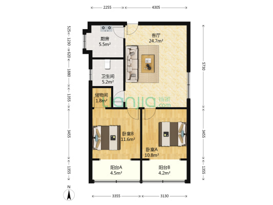 江汉北路42号 2室1厅1卫 88平方