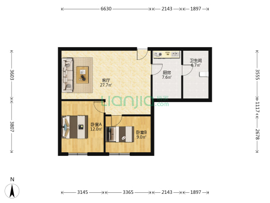 张自忠路12号 2室1厅1卫 51平方