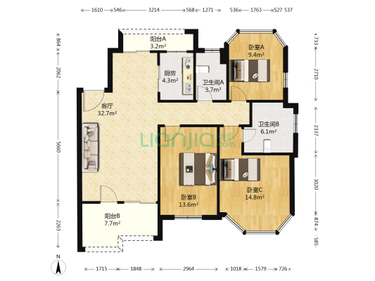 东顺锦园 3室1厅2卫 126平方