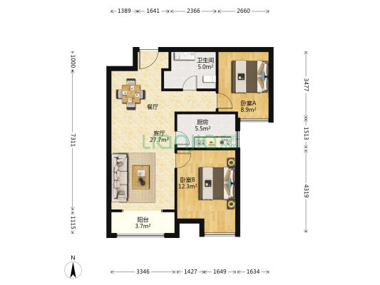 高科绿水东城二期 2室1厅1卫 81平方