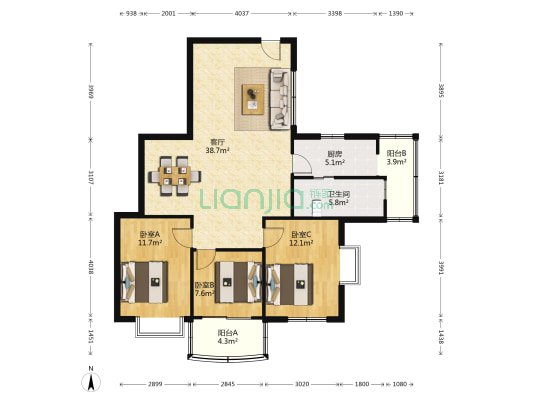 华翠街小区 3室1厅1卫 103平方