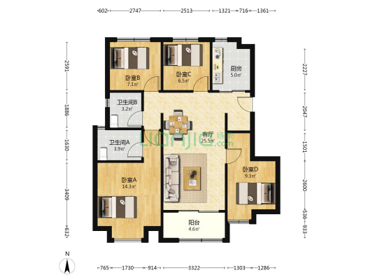 联发正荣臻华府 4室1厅2卫 100平方